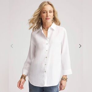 Chico's New No Iron Stretch Shirt White Tunic Blouse Size 2 NEVER WORN